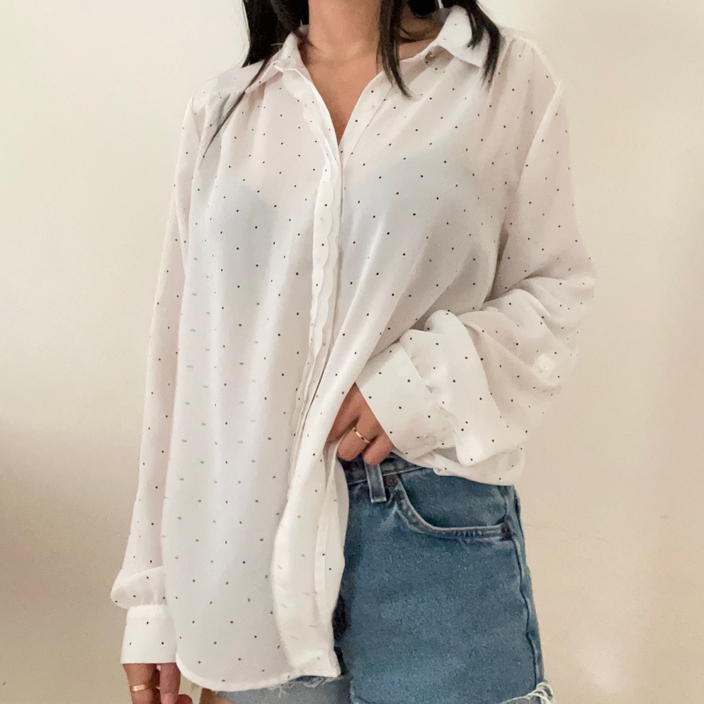 White Polka-Dot Button Up
